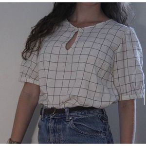 Puffed Sleeve Checked Blouse